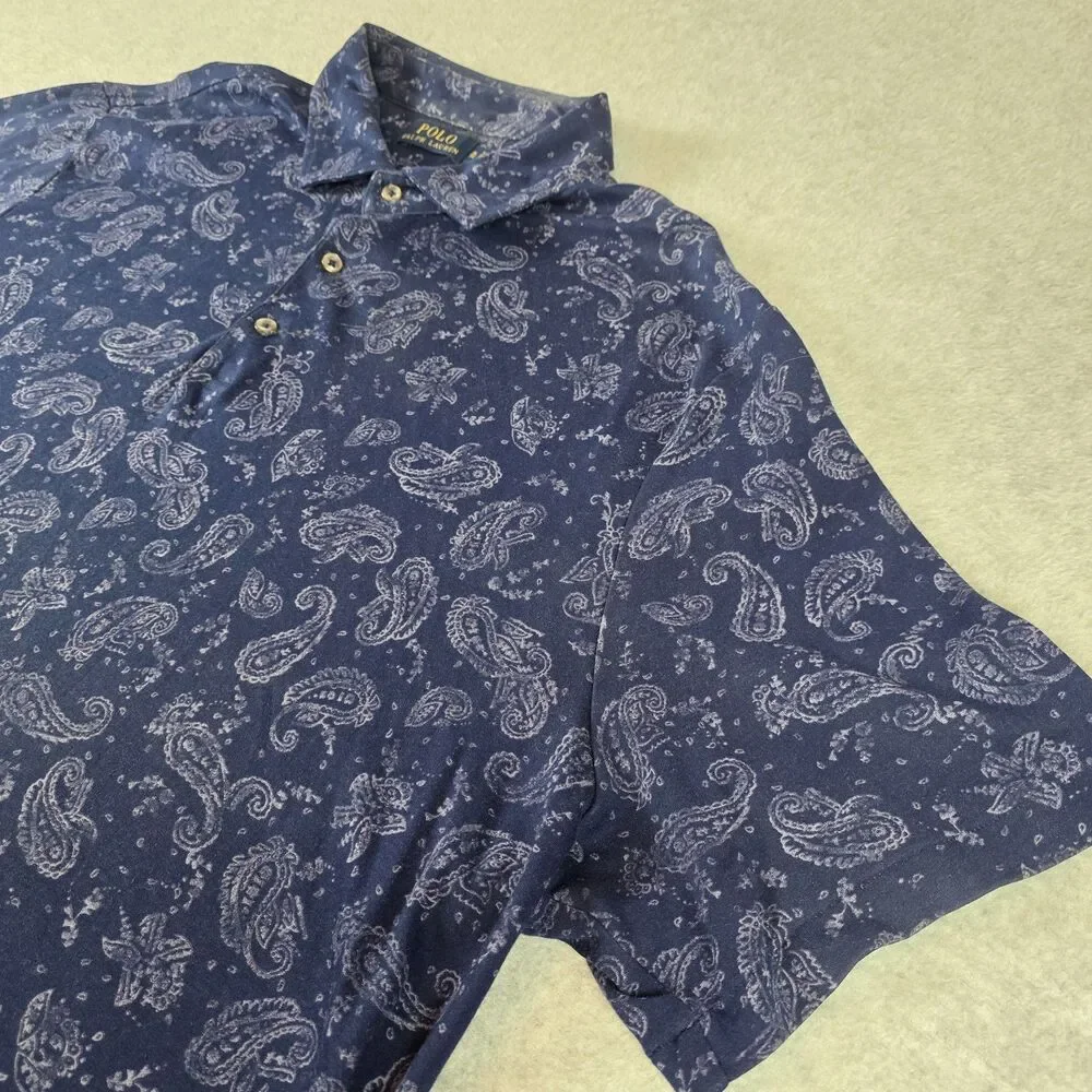 Polo Ralph Lauren Men's Polo Shirt XL Navy Paisley Bandana Print Cotton